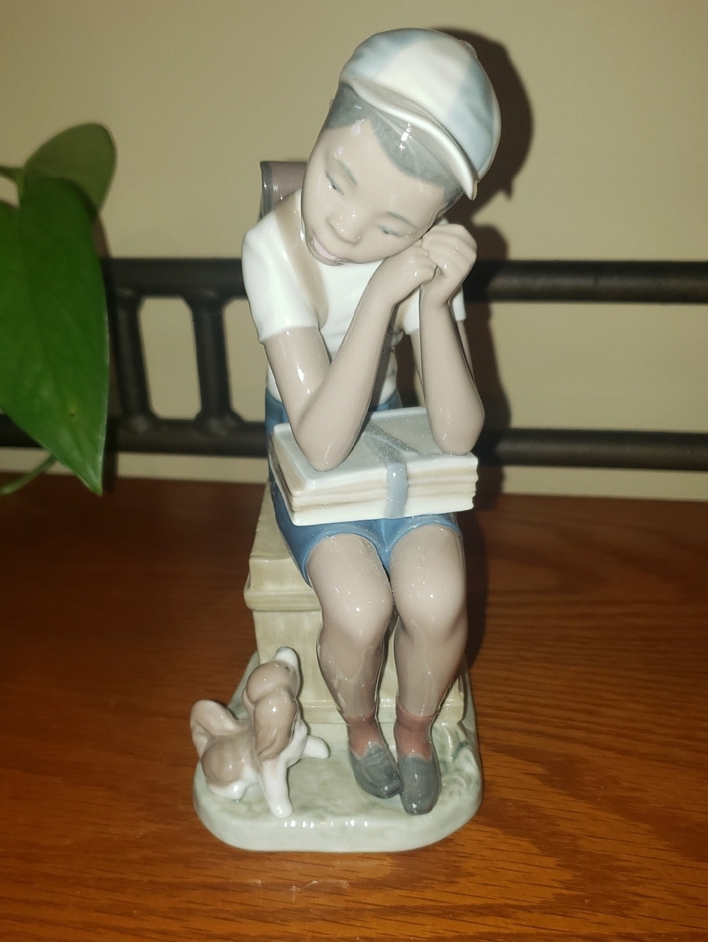 Lladro-Vtg/Retired-" Exam Day" #5250- Porcelain Boy with Books and Dog Sculpture - Picture 3 of 8